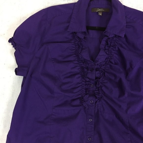 Jessica Button Up Blouse Size 18W Ruffles Purple Shaped Front - Picture 2 of 11
